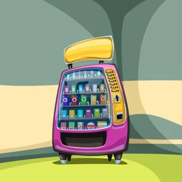 Vending machine in colorful corner Stock Illustration