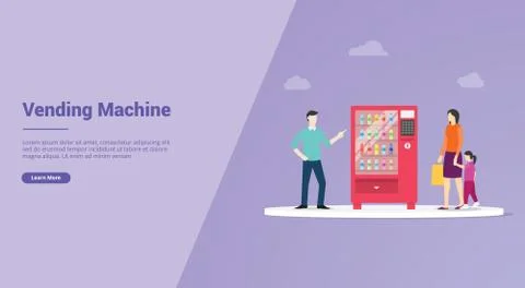 Vending machine concept with man and woman for website template or landing ho Stock Illustration