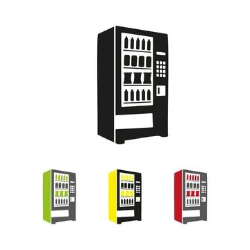 Vending Machine Icon Set Illustrations with Beverage Bottles in Multiple Colo Stock Illustration