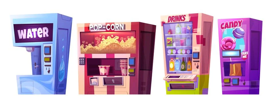 Vending machine icon with snack, candy and popcorn Stock Illustration