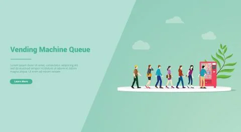 Vending machine queue for website template or landing homepage banner - vecto Stock Illustration
