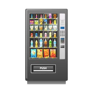 Vending machine. Retail mechanism. Automatic food sale. Buying drinks and snacks Stock Illustration