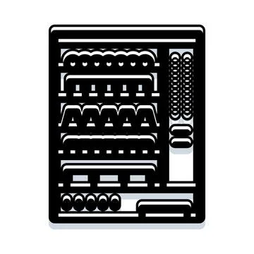 Vending machine selling snacks and beverages icon Stock Illustration