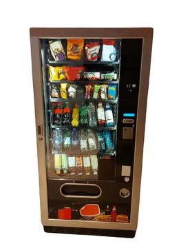 Vending machine with snacks and drinks isolated on white background Stock Photos