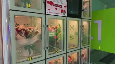 Vending machine style flower display Stock Footage 318133595