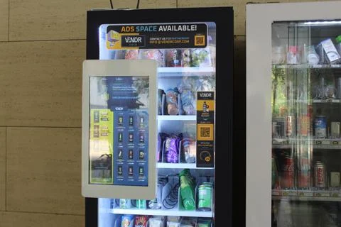 Vending machine with touch screen menu and QR code payment Stock Photos