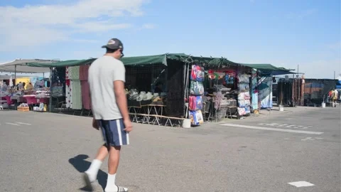 Vendor Booth Display at Mile High Flea Market in Colorado Stock Footage 345718736