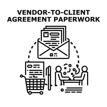 Vendor client agreement paperwork processing and business deal Stock Illustration