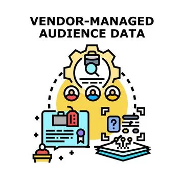 Vendor managing audience data in digital marketing process Illustrazione stock