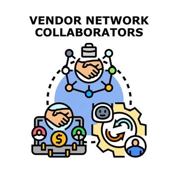 Vendor network collaborators partnership working concept Stock Illustration