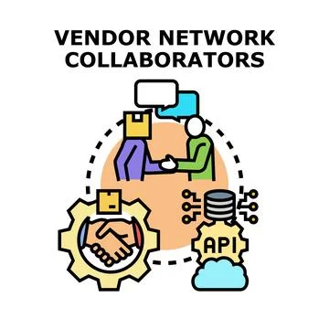 Vendor network collaborators supporting business partnership technology Stock Illustration