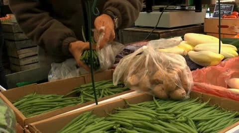 Vendor Packs Green Beans Stock Footage