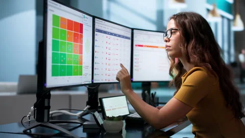 Vendor Risk Manager Using Touchscreen Computer For Compliance Assessment Stock Footage 345332911
