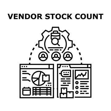 Vendor stock count analyzing supply chain data and inventory management Stock Illustration
