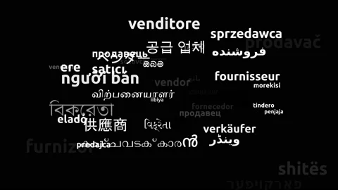 Vendor Translated in 49 Worldwide Languages Endless Looping 3d Zooming Wordcl Stock-Footage 145211752