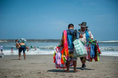 Vendors at the Chorrillos beach Stock Photos