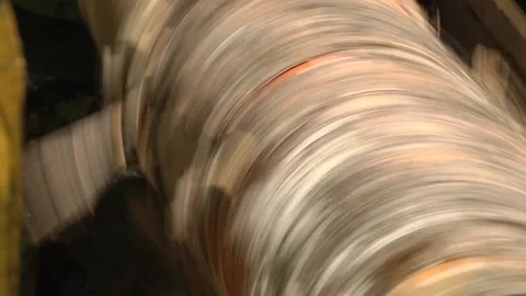 Veneer cutting Shelling machine. Production technology of plywood at the plant Stock-Footage 97536878