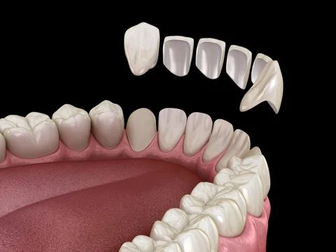 Veneer installation procedure over central incisor and lateral incisors. イラスト素材