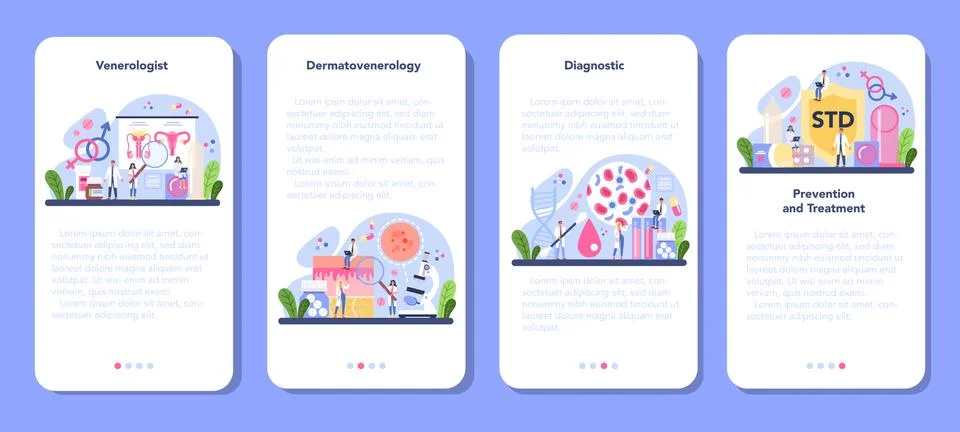 Venereologist mobile application banner set. Professional diagnostic Illustrazione stock