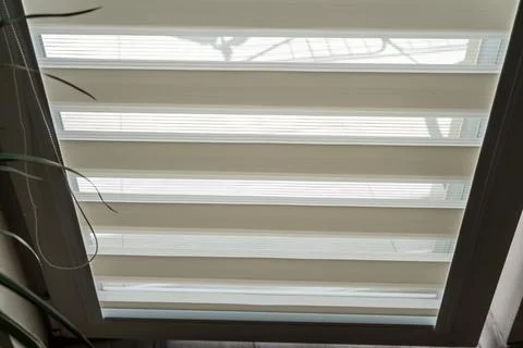 Venetian blinds casting shadows on window frame, creating a modern and elegant Stock Photos