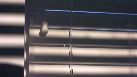 Venetian blinds window slats string in sunlight shadows Stock-Footage 326359483