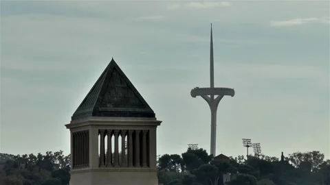 Venetian Tower and the Olympic Tower in Barcelona, Spain. 스톡 동영상 145245142