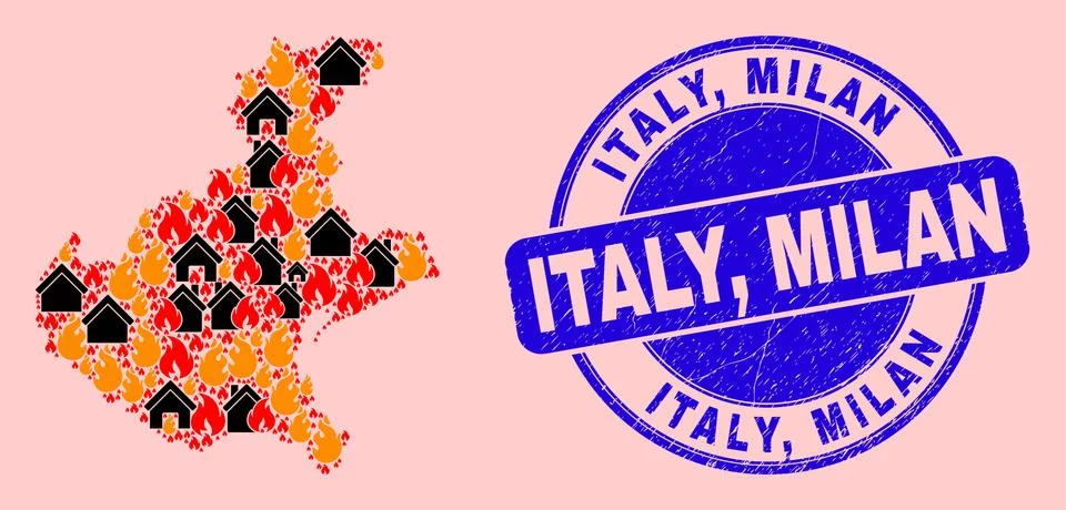 Veneto Region Map Composition of Fire and Realty and Scratched Italy, Milan Seal Stockillustratie