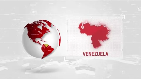 Venezuela 4K Tech Map Beside Globe On White Background. Stock Footage 341009155