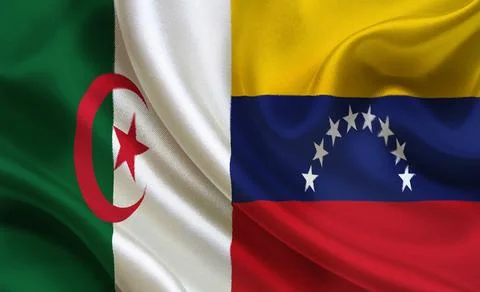 Venezuela and Algeria two flags textile cloth, fabric texture Stock Illustration