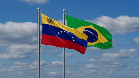 Venezuela and Brazil flags Stock Footage 282607887