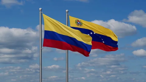 Venezuela and Colombia two flags Stock Footage 280302931
