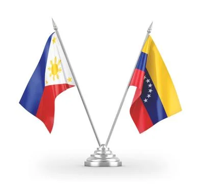 Venezuela and Philippines table flags isolated on white 3D rendering Stock Illustration