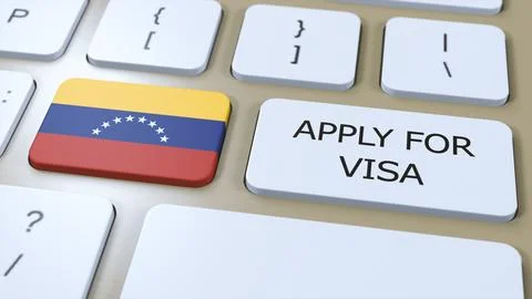 Venezuela, Apply for Visa Concept. Button Push 3D Illustration. Visa Apply for Illustrazione stock