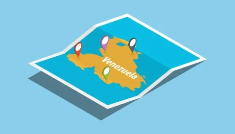 Venezuela explore maps with isometric style and pin location tag on top Stock Illustration