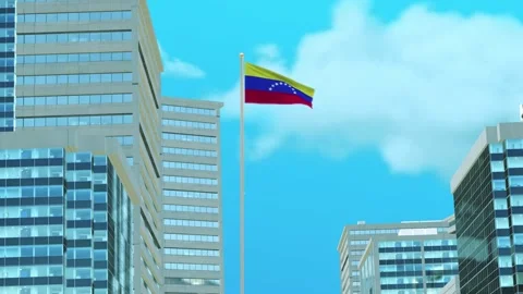 Venezuela Flag 3D Render Animation with Urban Architecture and Clear Blue Sk Video stock 332946866