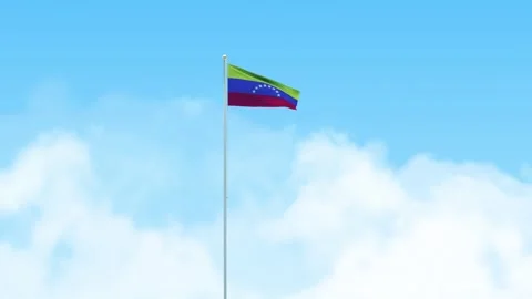 Venezuela Flag 3D Render Animation Waving on Pole with Blue Sky Stock-Footage 333013588