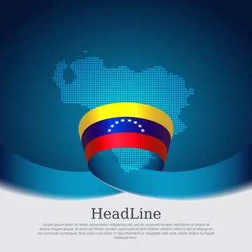Venezuela flag, map background. State patriotic venezuelan banner, template Stock Illustration