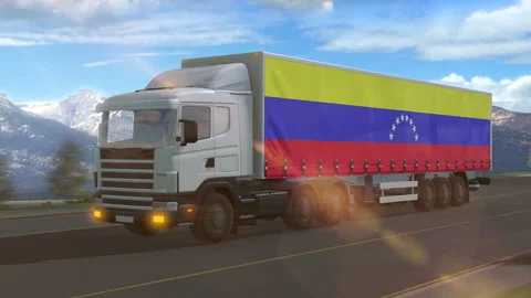 Venezuela flag shown on the side of a large truck Stock Footage 122107077
