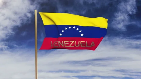 Venezuela flag with title waving in the wind. Looping sun rises style Stock Footage 48636825