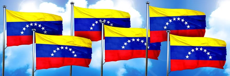 Venezuela flags, 3D rendering, on a cloud background イラスト素材