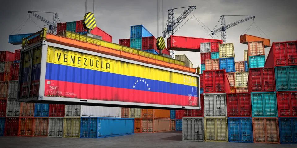 Venezuela - freight container in cargo terminal - 3D illustration Stock Illustration