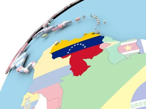 Venezuela on globe with flag Stock Illustration