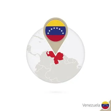 Venezuela map and flag in circle. Map of Venezuela, Venezuela flag pin. Map.. Stock Illustration