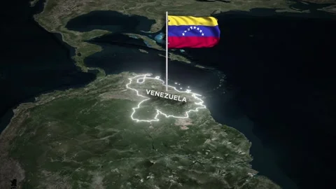 Venezuela Map Animation, 3D Waving of National Flag, Glowing Border on World Map Stock Footage 333643166