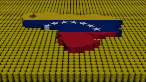 Venezuela map flag with oil barrels illustration Stock Illustration