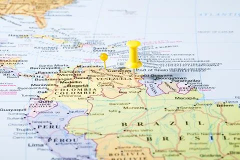 Venezuela map with push pin Stock Photos