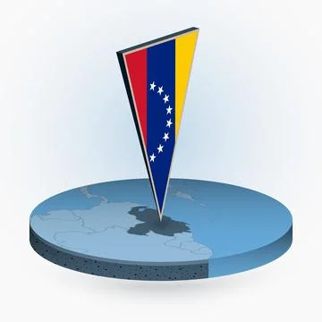 Venezuela map in round isometric style with triangular 3D flag of Venezuela Stock Illustration