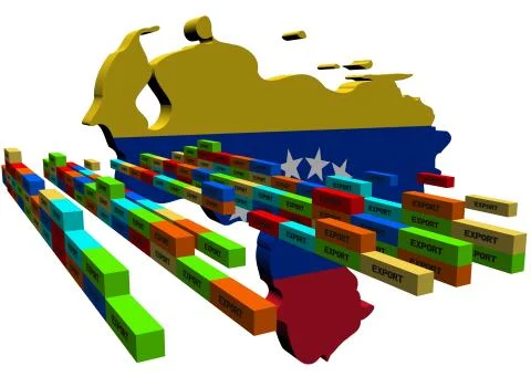 Venezuela map with stacks of export containers illustration Stock Illustration