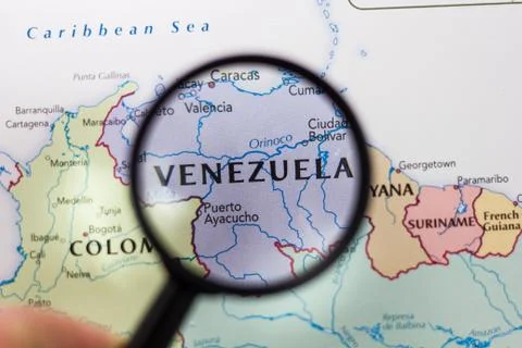 Venezuela on the map of the world. Stock Photos