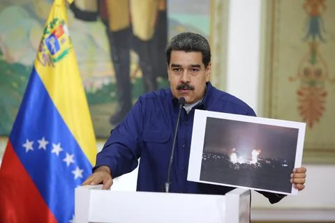 Venezuelan President Nicolas Maduro broadcast on power blackouts, Caracas, Venez Stock Photos